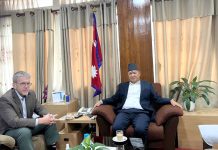 मन्त्री गुरुङ्गसँग अमेरिकि राजदुत थम्सनद्वारा शिष्टाचार भेट