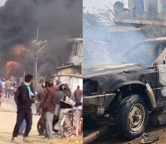 नवलपरासी पश्चिममा झडप : प्रहरीको गाडी जलाइयो