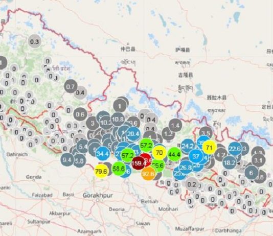 नवलपरासी, रुपन्देही र चितवनसहित आसपासका क्षेत्रमा ठूलो वर्षा
