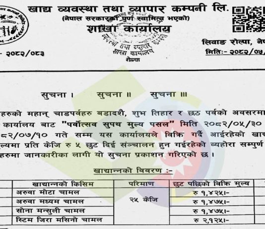 रोल्पामा चाडपर्व लक्षित चार सुपथ मूल्य पसल सञ्चालन